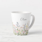 Monogram Waterverf Roze Blauwe Bloemen Bloemig  Latte Mok (Rechterhoek)