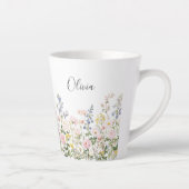 Monogram Waterverf Roze Blauwe Bloemen Bloemig  Latte Mok (Rechts)