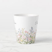Monogram Waterverf Roze Blauwe Bloemen Bloemig  Latte Mok (Voorkant)
