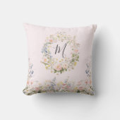 Monogram Waterverf Roze Blauwe Bloemen Bloemstuk Kussen (Voorkant)