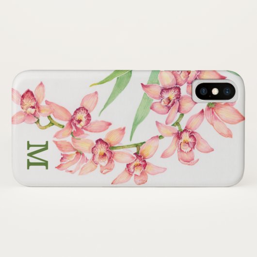 Monogram | Waterverf Roze bloemen Case-Mate iPhone Case (Achterkant (horizontaal))