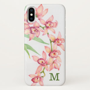 Monogram   Waterverf Roze bloemen iPhone X Hoesje