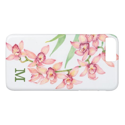 Monogram | Waterverf Roze bloemen Case-Mate iPhone Case (Achterkant (Horizontaal))