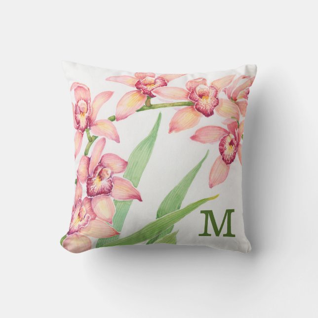 Monogram | Waterverf Roze bloemen Kussen (Voorkant)
