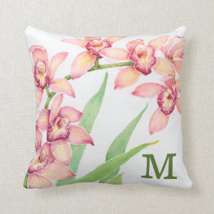 Monogram   Waterverf Roze bloemen Kussen