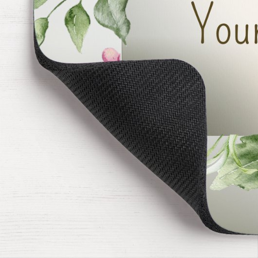 Monogram Waterverf Roze Bloemen Lijst Glanzend Bro Muismat (Hoek)