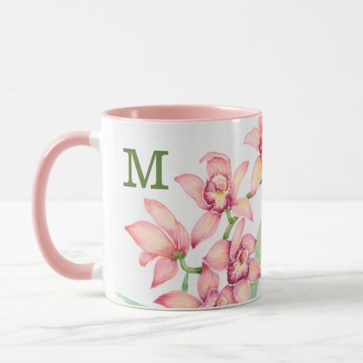 Monogram | Waterverf Roze bloemen Mok (Links)