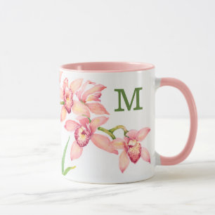 Monogram   Waterverf Roze bloemen Mok