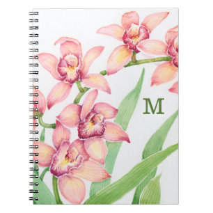 Monogram   Waterverf Roze bloemen Notitieboek