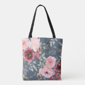Monogram Waterverf Roze Bourgondië Modern Floral Tote Bag (Achterkant)