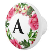 Monogram Waterverf Roze Floral Wreator Painting Keramische Knop (Rechts)