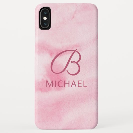Monogram Waterverf Roze Gepersonaliseerde Naam Case-Mate iPhone Case (Achterkant)