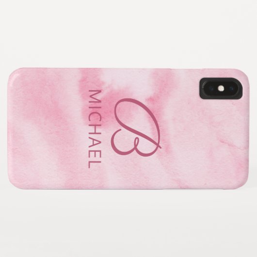 Monogram Waterverf Roze Gepersonaliseerde Naam Case-Mate iPhone Case (Achterkant (horizontaal))