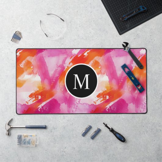 Monogram Waterverf Roze Oranje Abstract Bureaumat (Werkstation)