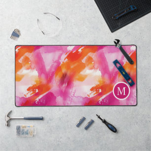 Monogram Waterverf Roze Oranje Abstract Bureaumat