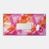 Monogram Waterverf Roze Oranje Abstract Bureaumat (Keyboard & Muis)