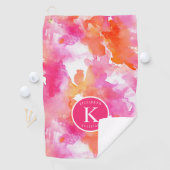 Monogram Waterverf Roze Oranje Abstract Golfhanddoek (Insitu)