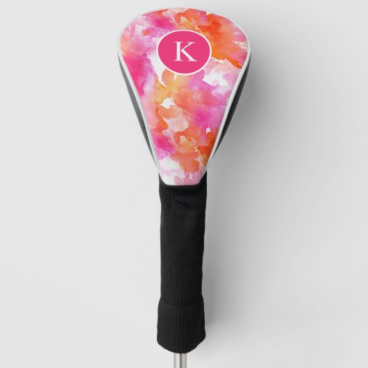 Monogram Waterverf Roze Oranje Abstract Golfheadcover (Voorkant)