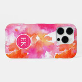 Monogram Waterverf Roze Oranje Abstract iPhone Hoesje (Achterkant horizontaal)