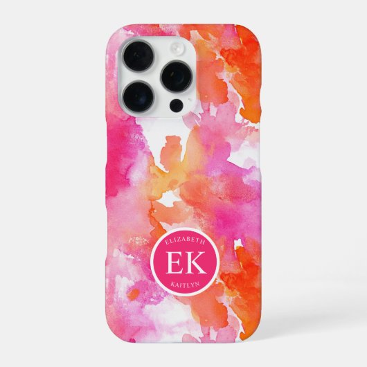 Monogram Waterverf Roze Oranje Abstract iPhone Hoesje (Achterkant)