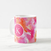 Monogram Waterverf Roze Oranje Abstract Koffiemok (Voorkant links)