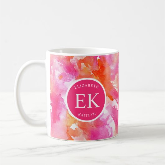 Monogram Waterverf Roze Oranje Abstract Koffiemok (Links)