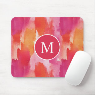 Monogram Waterverf Roze Oranje Abstract Muismat