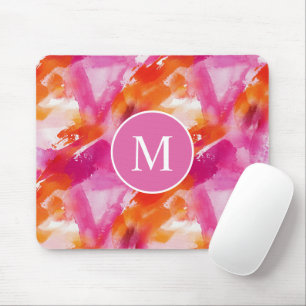 Monogram Waterverf Roze Oranje Abstract Muismat