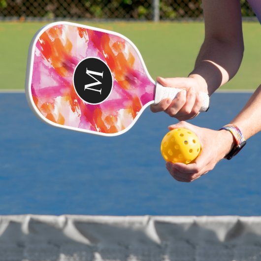 Monogram Waterverf Roze Oranje Abstract Pickleball Paddle (Insitu)