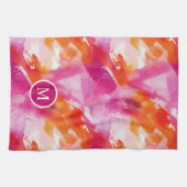 Monogram Waterverf Roze Oranje Abstract Theedoek (Horizontaal)