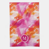Monogram Waterverf Roze Oranje Abstract Theedoek (Verticaal)