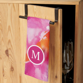 Monogram Waterverf Roze Oranje Abstract Theedoek