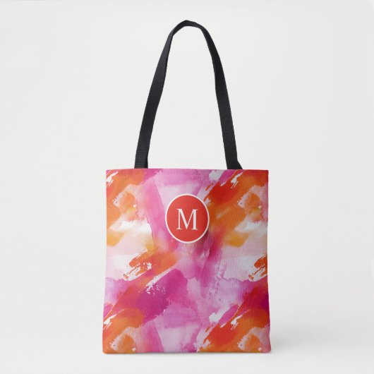 Monogram Waterverf Roze Oranje Abstract Tote Bag (Voorkant)