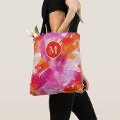 Monogram Waterverf Roze Oranje Abstract Tote Bag (Dichtbij)