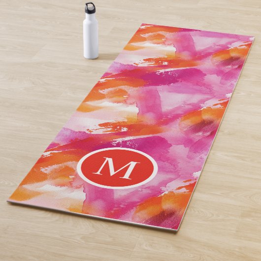 Monogram Waterverf Roze Oranje Abstract Yogamat (In situ)