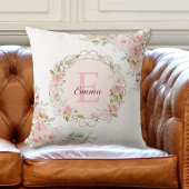 Monogram Waterverf Roze Rozen Bloemen Bloemig Kussen