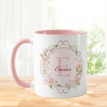 Monogram Waterverf Roze Rozen Bloemen Bloemig
