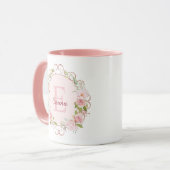 Monogram Waterverf Roze Rozen Bloemen Bloemig Mok (Voorkant links)