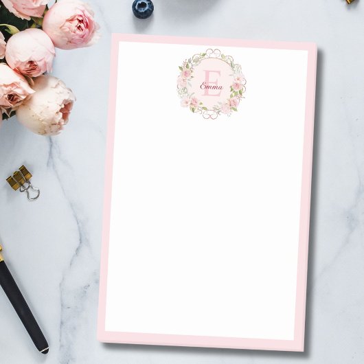 Monogram Waterverf Roze Rozen Bloemen Bloemig Post-it® Notes