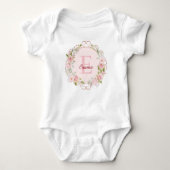 Monogram Waterverf Roze Rozen Bloemen Bloemig Romper (Voorkant)