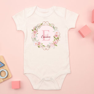Monogram Waterverf Roze Rozen Bloemen Bloemig Romper