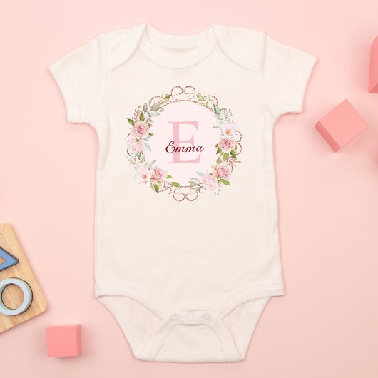 Monogram Waterverf Roze Rozen Bloemen Bloemig Romper