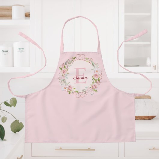 Monogram Waterverf Roze Rozen Bloemen Bloemig Schort