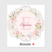 Monogram Waterverf Roze Rozen Bloemen Bloemig Sticker (Vel)