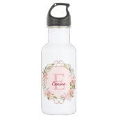 Monogram Waterverf Roze Rozen Bloemen Bloemig Waterfles (Voorkant)