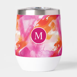 Monogram Waterverf Roze Sinaasappel Abstract