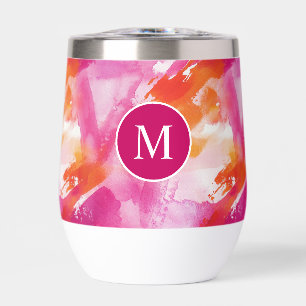 Monogram Waterverf Roze Sinaasappel Abstract