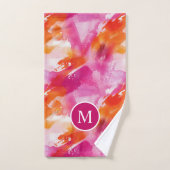 Monogram Waterverf Roze Sinaasappel Abstract Bad Handdoek (Handdoek)