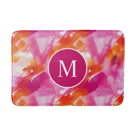Monogram Waterverf Roze Sinaasappel Abstract Badmat (Voorkant)