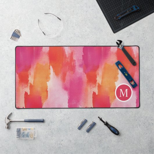 Monogram Waterverf Roze Sinaasappel Abstract Bureaumat (Werkstation)